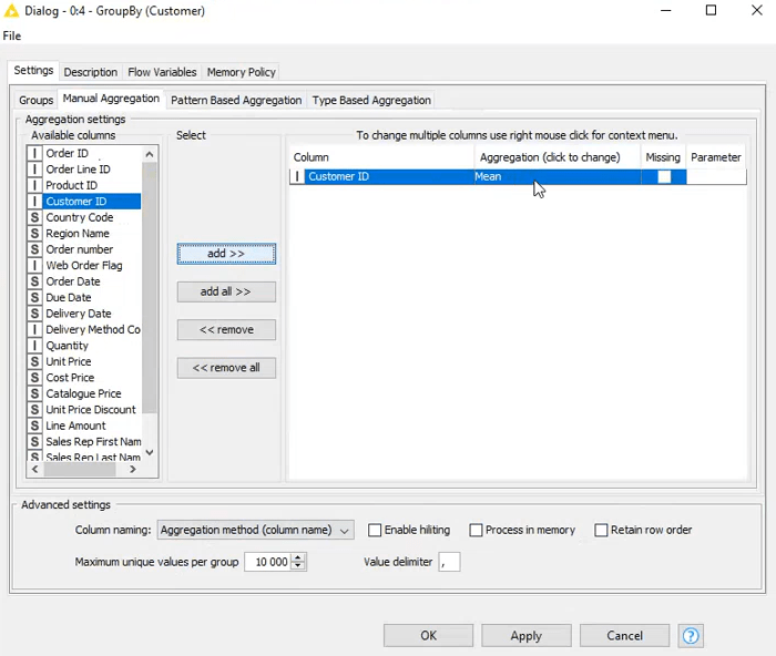 Manipuler un node GroupBy KNIME