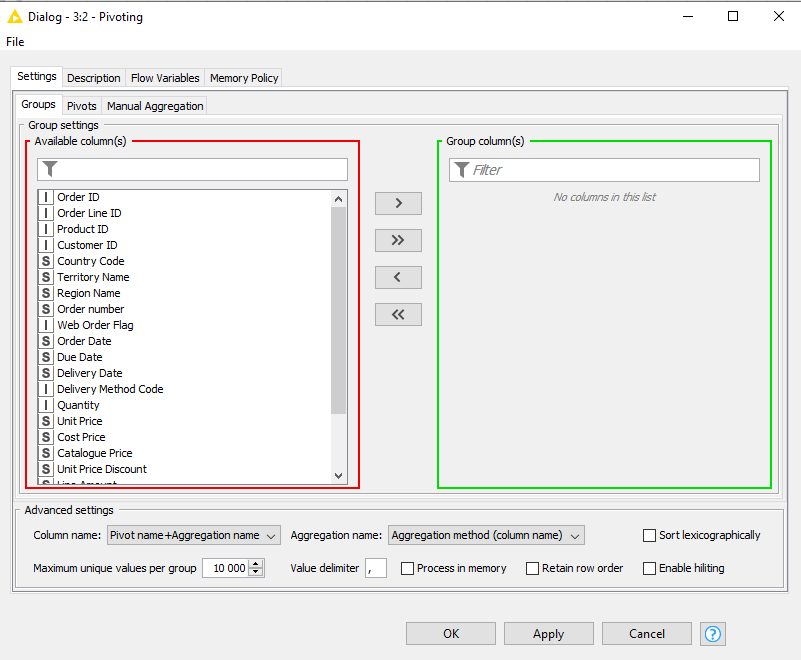 Pivoter une table KNIME