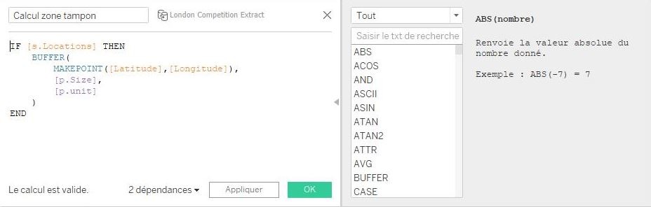 Calcul de zone tampon Tableau 