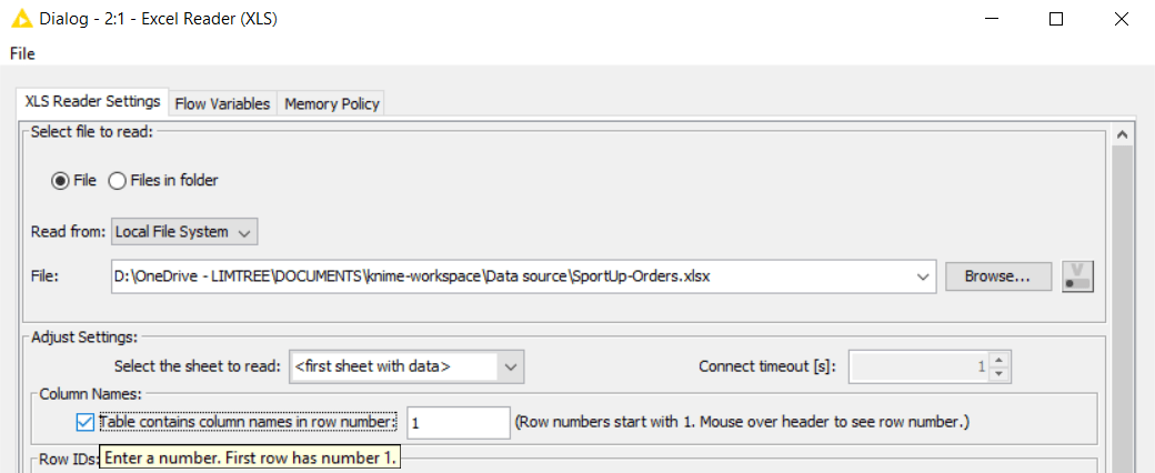 Excel reader KNIME