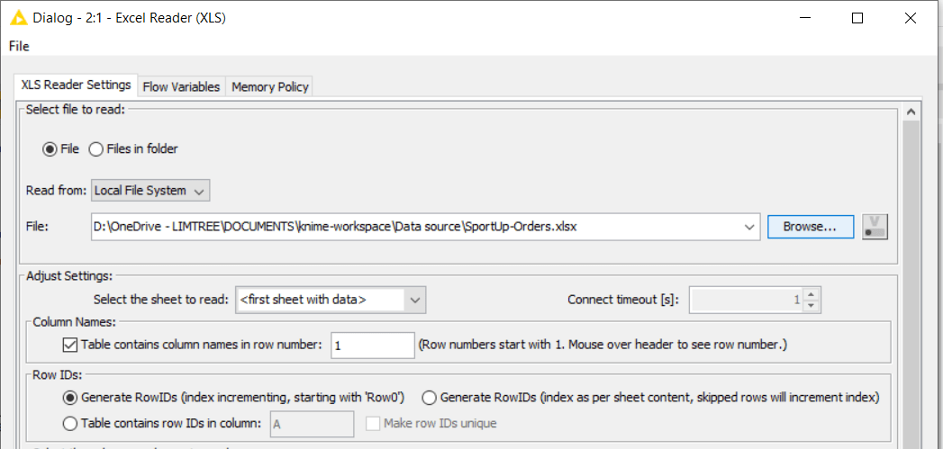 Excel reader dans KNIME