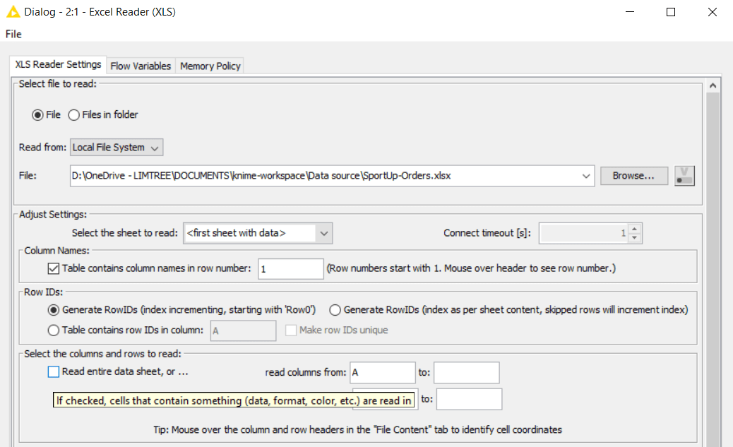 Charger un fichier Excel KNIME