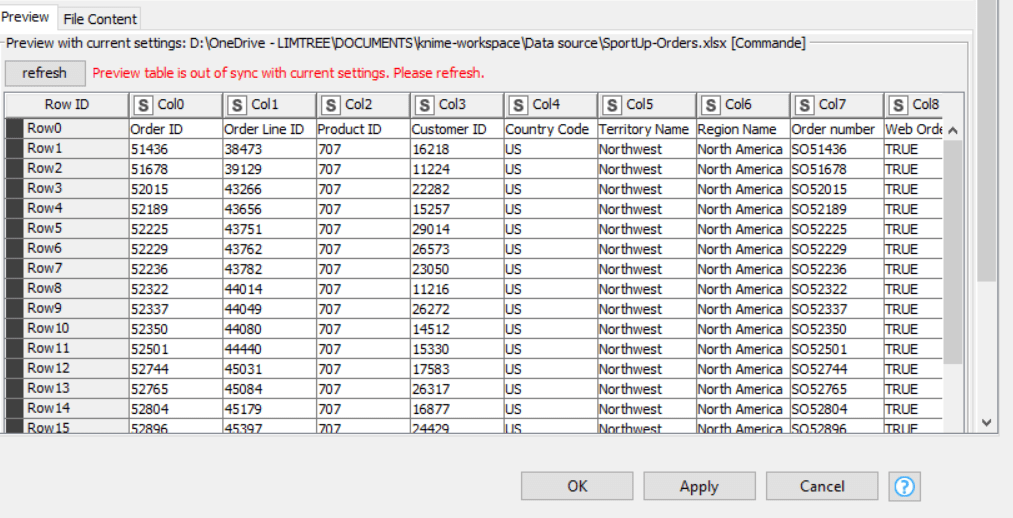 KNIME Excel Reader 