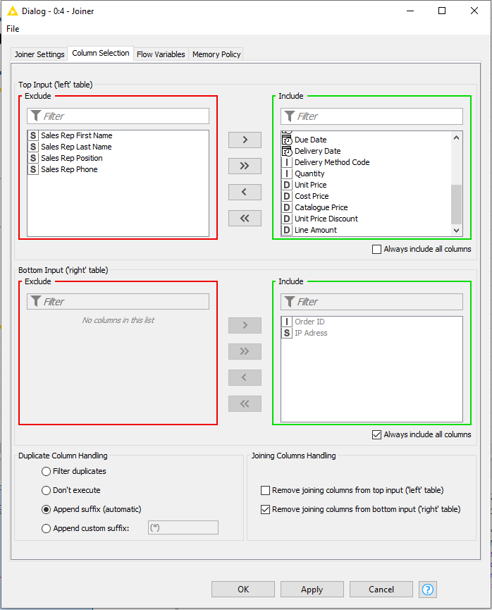 Joindre deux data sources KNIME 