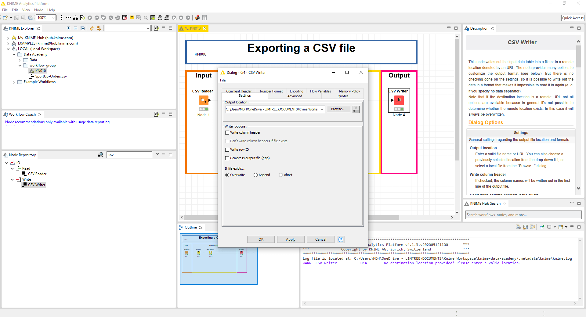 Export fichier CSV KNIME